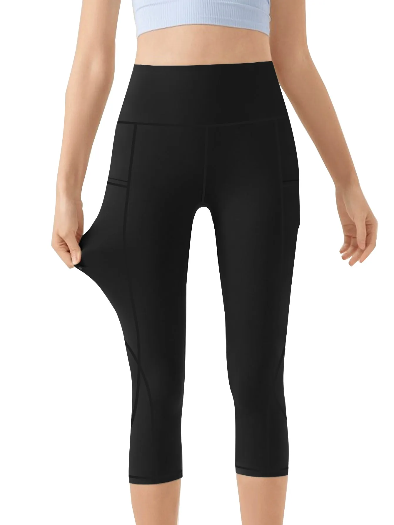 Women's High Waisted Yoga Capri Pants with Pockets Tummy Control Workout Leggings for Women Moisture Wicking 4-Way Stretch Athletic Compression Shorts for Gym Running Pilates Plus Size S-XXL