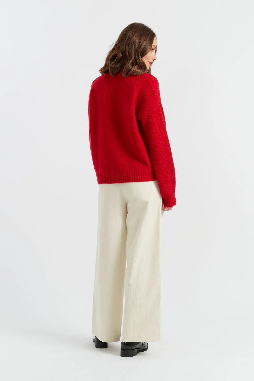 Women's Sweater Chinti and Parker Red Wool-Cashmere Joyeux Noel hand embroidered stitch detail Size XS-3L